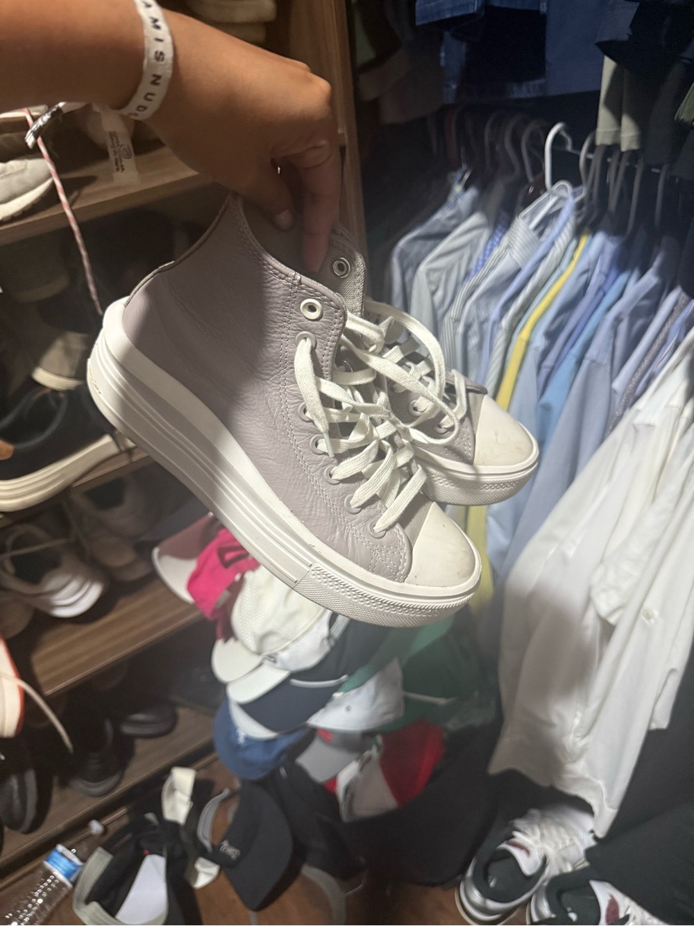 Converse High-Top Sneakers in Light Gray & White